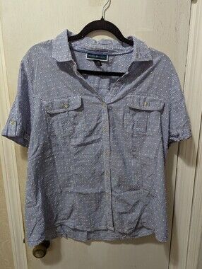 Karen Scott XL Blue Striped Short-Sleeve Button-Up Shirt